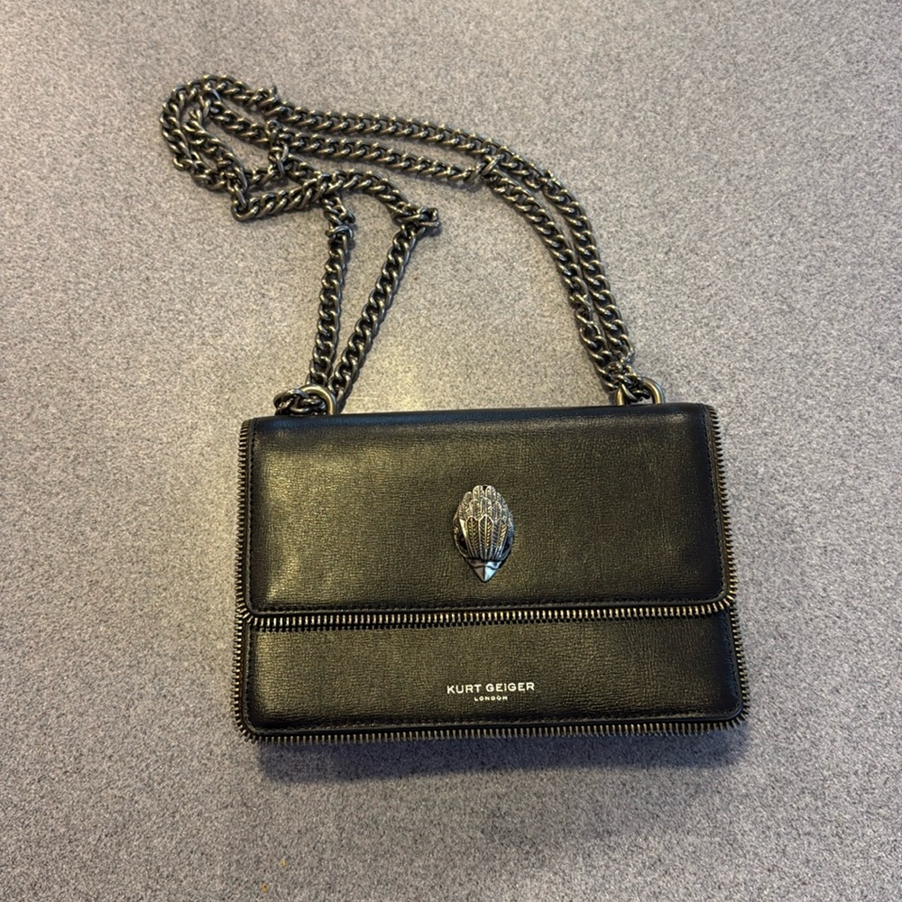 Kurt Geiger Purse - Shoulder or Crossbody - black with cheetah & zipper detail